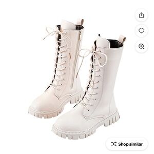 Kids White Lace-Up Boots- NWT Size 2